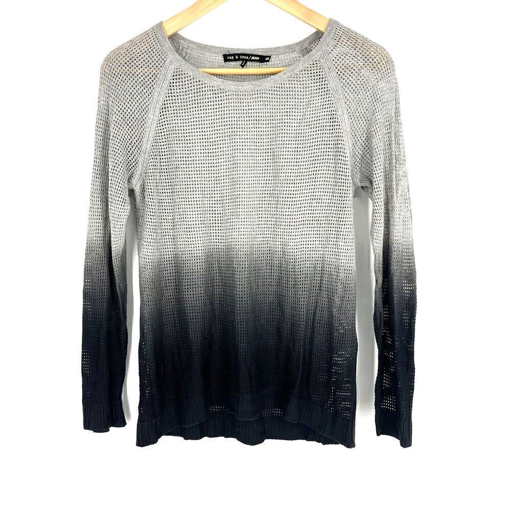 Rag & Bone Top Size XS Womens Gray Open Knit Crew Neck Sweater Pullover Ombre